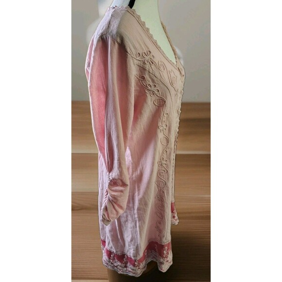 Soft Surroundings Dress Size M Pink Hi-Low Buttons Embroidery Midi Cotton - Picture 4 of 14